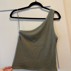 AE Olive Green One-Shoulder Ribbed Top
